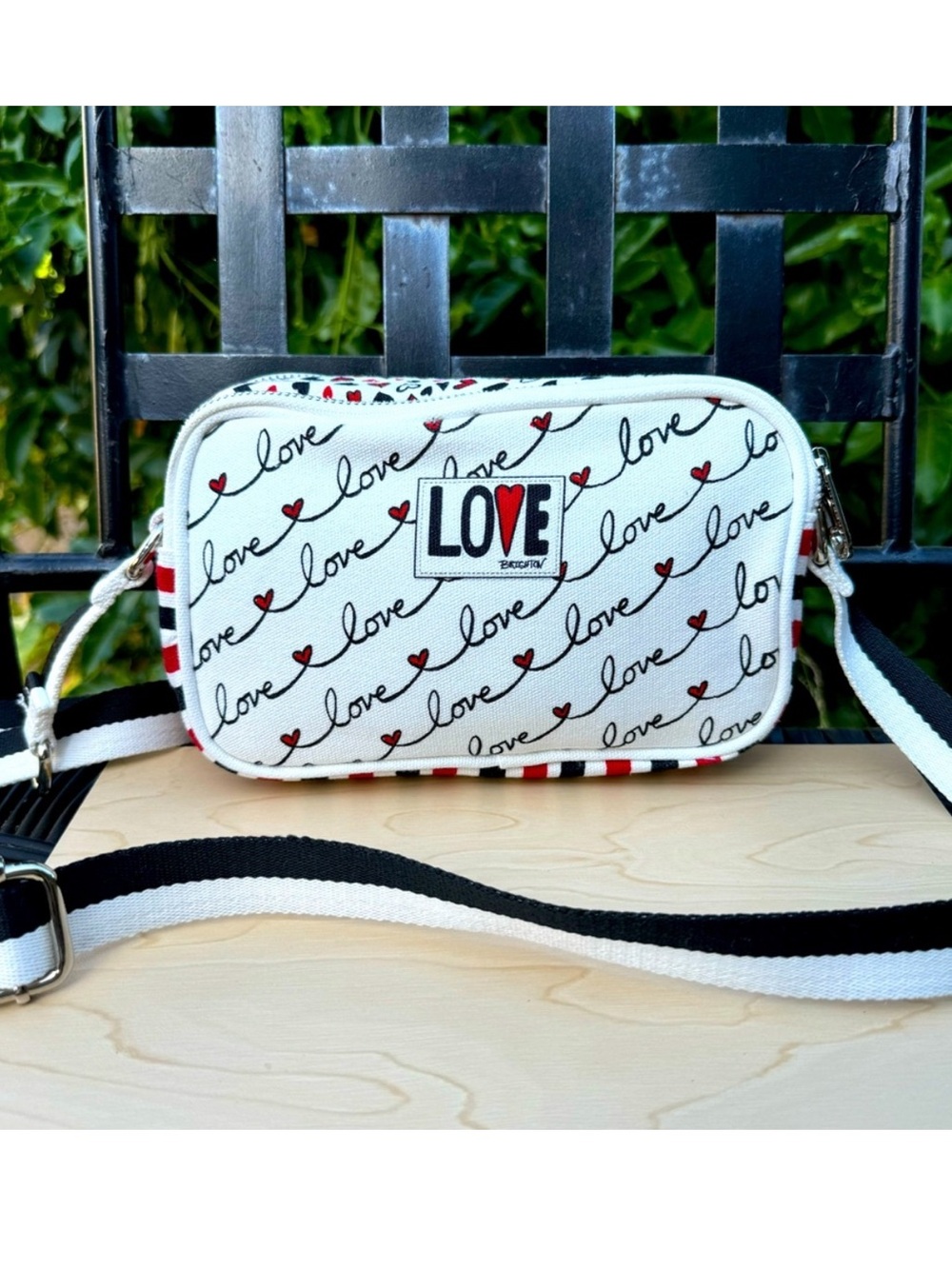 Brighton White Canvas 'Love' Crossbody with Red Heart Accents